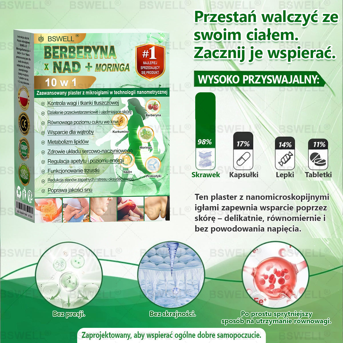 BSWELL® Nano mikroigłowy plaster wyszczuplający (Raz dziennie, efekty już po 28 dniach Wspiera odchudzanie, serce, cukrzycę, sen, jelita, stawy i więcej.)🔥🔥